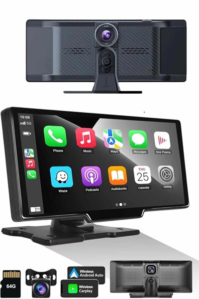 Android ve İOS Uyumlu Ön Arka Çift Kameralı Araç Ekranı Dokunmatik CarPlay