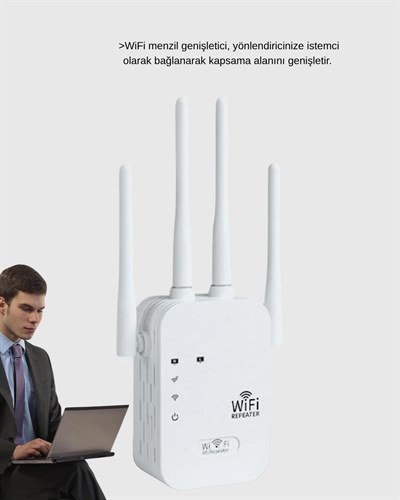 Antenli WiFi Repeater 300m2 Kapsama Alanı WPA3 Güvenlikli