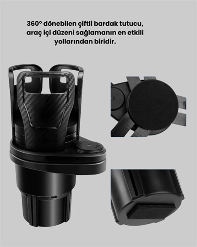 Araç İçi Düzen ve Ambiyans Seti Çift Bardak Tutucu + LED Işık