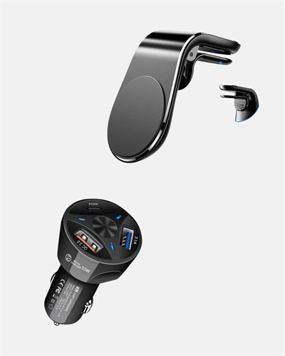 Araç İçi Telefon Tutucu + Quick Charge 3.0 Araç Şarj Cihazı Seti