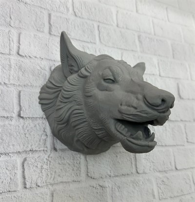 Asılabilir Gri Kurt Heykeli Ev Ofis Duvar Süslemesi Dekoratif