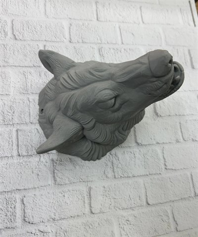 Asılabilir Gri Kurt Heykeli Ev Ofis Duvar Süslemesi Dekoratif