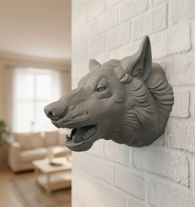 Asılabilir Gri Kurt Heykeli Ev Ofis Duvar Süslemesi Dekoratif