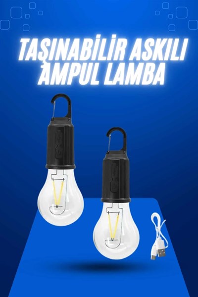 Askılı Kırılmaz Led Işık Kamp Bahçe Lambası Taşınabilir Led Ampul Şarjlı