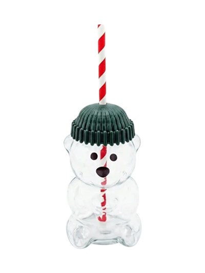 Ayıcık Figürlü Cam Soğuk Içecek Bardağı 500 ml | Kapaklı Pipetli Bearista Teddy Bear Cam Bardak, Soğuk Kahve ve