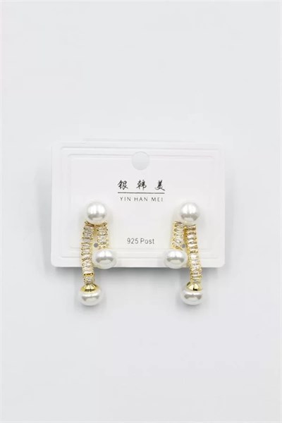 Baget Taşlı İncili Küpe - Altın