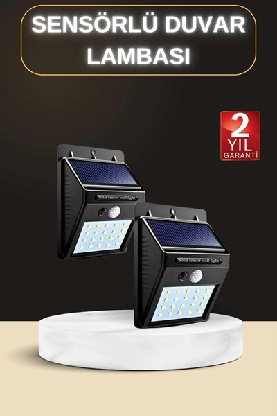 Bahçe Aydınlatma Sensörlü Güneş Enerjili Duvar Lambası 40 Led Işık