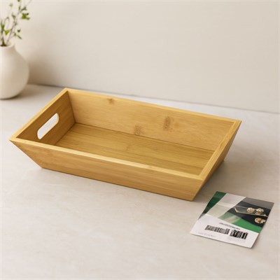 Bambu Dikdörtgen Sunum Tepsisi 16x30x4.5 cm (Çift Kulplu)