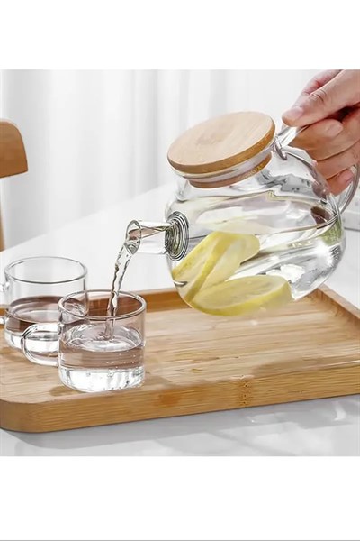 Bambu Kapaklı Borosilikat Cam Demlik 1000ml Royaleks-CM-2000