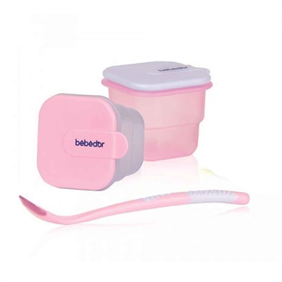 Bebedor 2li Mama Saklama Kabı & Kaşık - Pembe