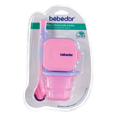 Bebedor 2li Mama Saklama Kabı & Kaşık - Pembe