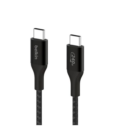Belkin CAB015 BoostCharge Örgülü USB-C den USB-Cye 240W 1m Kablo - Siyah