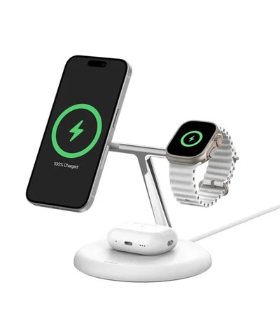 Belkin Qi2 15W 3in1 Magsafe Kablosuz Şarj Standı - Beyaz
