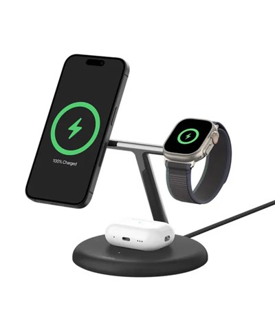 Belkin Qi2 15W 3in1 Magsafe Kablosuz Şarj Stand - Siyah