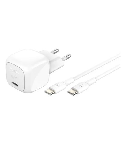 Belkin WCA008  30 W Hızlı Duvar Şarjı + 1M Kablo USB-C Light - Beyaz