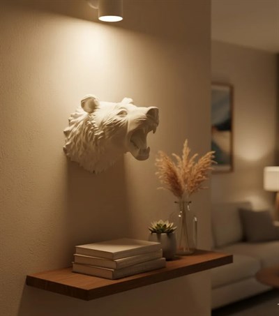 Beyaz Renk 3D Ayı Başı Duvar Dekoru