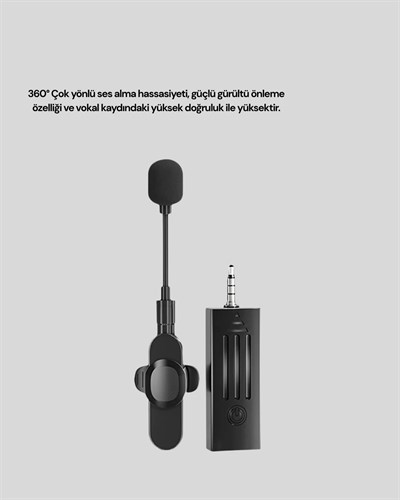 Bluetooth 5.2 Kablosuz Mikrofon – 360° Ses Algılama, Gürültü Engelleme, 4 Saat Çalışma