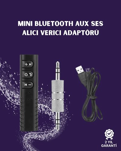 Bluetooth AUX Adaptör | 3.5mm Ses Girişi İçin Kablosuz Dönüştürücü, 10m Menzil
