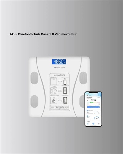 Bluetooth Akıllı Tartı – 8 Fonksiyonlu Dijital Baskül, 180 kg Kapasiteli