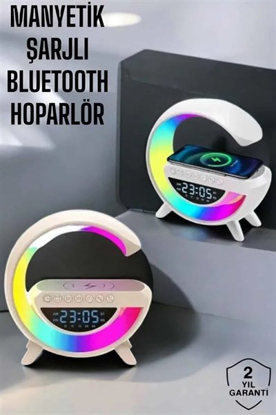 Bluetooth Hoparlör 15W Kablosuz Hızlı Şarj LED Gece Lambası
