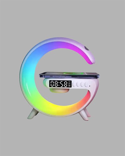 Bluetooth Hoparlörlü RGB Atmosfer Lambası Kablosuz Şarj ve Saat Özellikli