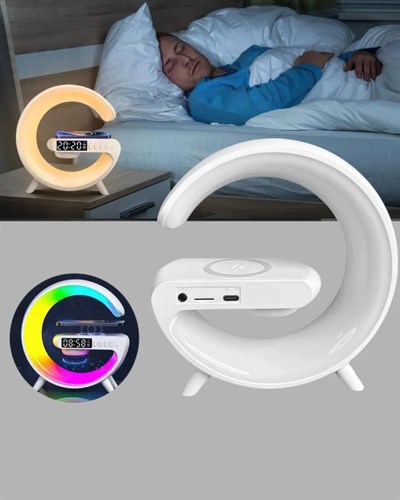 Bluetooth Hoparlörlü RGB Atmosfer Lambası Kablosuz Şarj ve Saat Özellikli