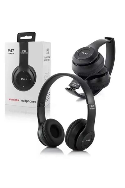 Bluetooth Kablosuz Kulaklık Siyah Wireless 5.0 Kulak Üstü Uzun Pil Ömrü