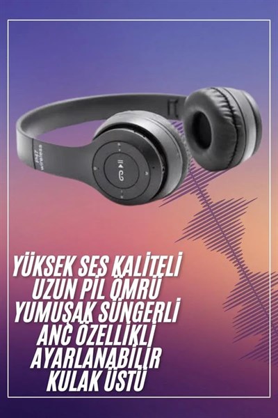 Bluetooth Kablosuz Kulaklık Siyah Wireless 5.0 Kulak Üstü Uzun Pil Ömrü
