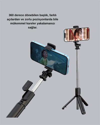 Bluetooth Selfie Çubuğu – Kablosuz, Hafif ve Yüksek Çözünürlüklü Çekim İçin
