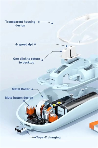 Bluetooth USB Çift Modlu Sessiz Mouse, Şeffaf Mıknatıslı Kapaklı, Type-C Şarjlı, DPI Ayarlı, Kablosuz 10m Çekim Mesafeli, Masaüstü Kısayol Tuşlu, Taşınabilir Şarjlı Mouse Siyah