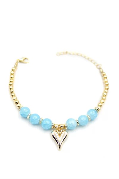Boncuklu Kalp Bileklik - Mavi