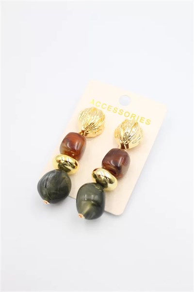 Boncuklu Küpe - Kahverengi