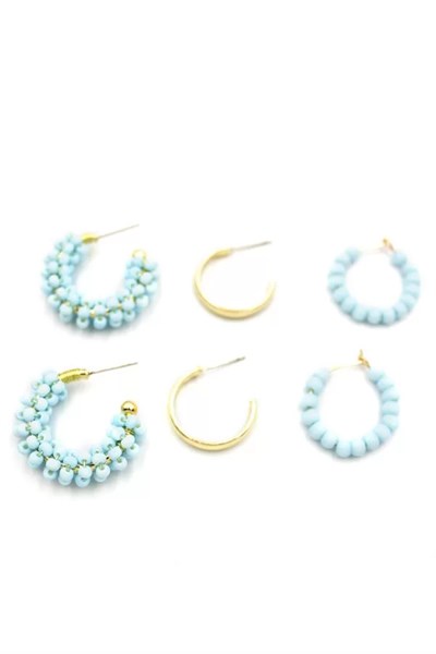 Boncuklu Küpe Seti - Turkuaz