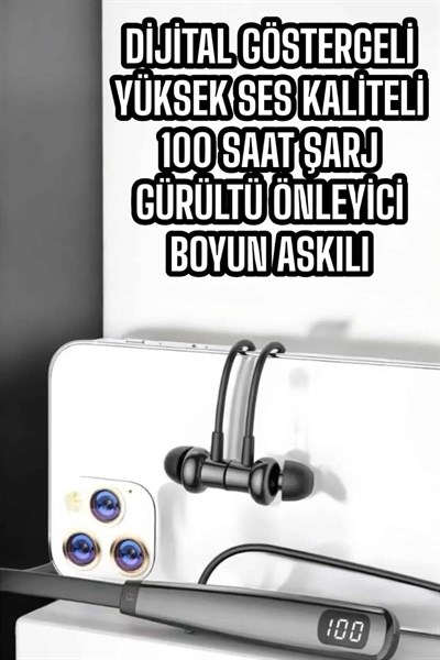 Boyun Askılı Bluetooth Kulaklık Uzun Şarj Süreli Dijital Göstergeli Kablolu