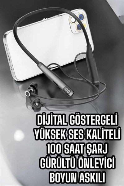 Boyun Bantlı Bluetooth Kulaklık Yüksek Ses Kaliteli 100 Saat Kulaklık