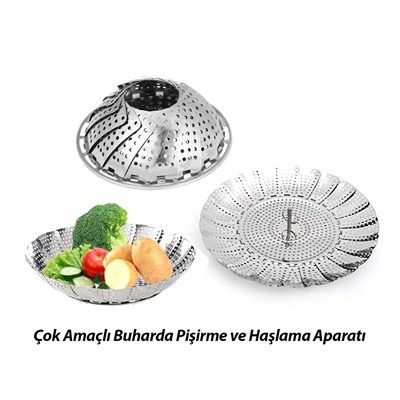 Buharda Sebze Pişirici ve Haşlama Aparatı 14-22 cm (Aç-Kapa, Portatif Ayaklı)