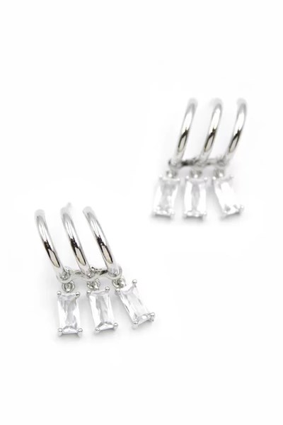 Büyük Baget Taşlı Küpe - Gümüş