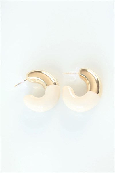 CCB Krem Gold Çift Renk Küpe