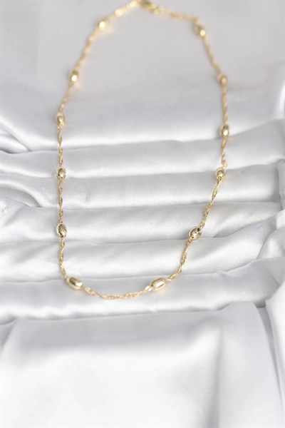 CM 14K Gold Renk Burgu Zincirli Damla Topçuk Model 45 cm Kadın Kolye