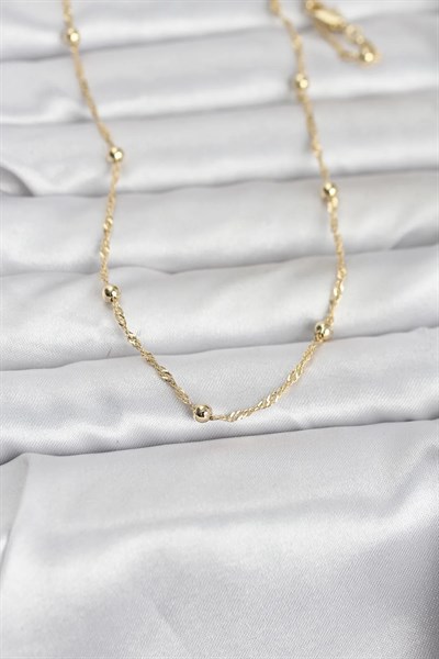 CM 14K Gold Renk Burgu ve Top Zincirli Model 60 cm Kadın Kolye