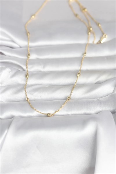 CM 14K Gold Renk Damla Topçuk Model Zincirli 60 cm Kadın Kolye