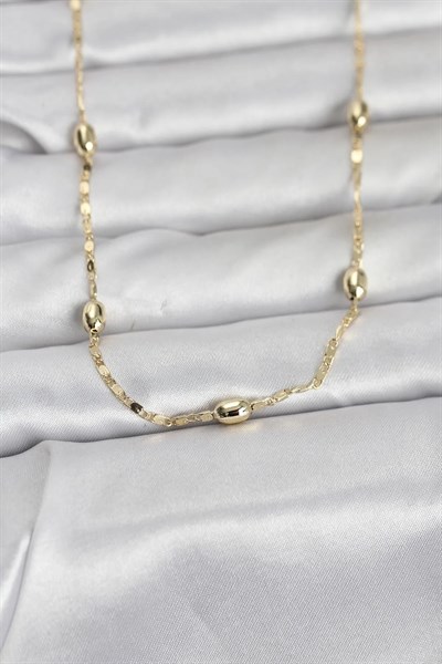 CM 14K Gold Renk Damla Topçuklu Zincir Model 60 cm Kadın Kolye