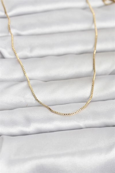 CM 14K Gold Renk İnce Kare Zincirli Model 60 cm Kadın Kolye