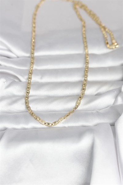 CM 14K Gold Renk Lazer Kesim Zincirli Model 60 cm Kadın Kolye