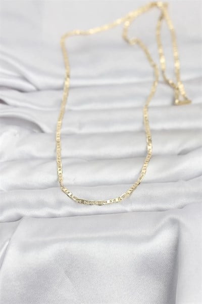 CM 14K Gold Renk Lazerli Yassı Model Zincirli 60 cm Kadın Kolye
