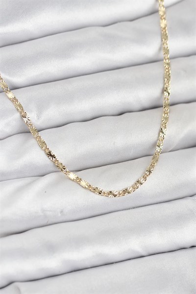 CM 14K Gold Renk Lazerli Zincir Model Kadın Kolye