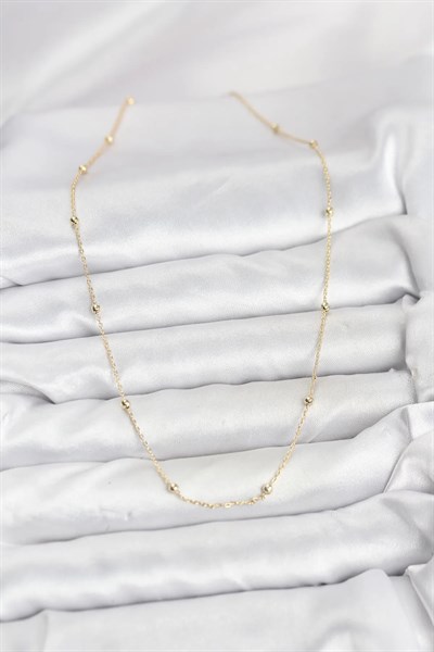 CM 14K Gold Renk Minik Top Zincirli Kadın Kolye
