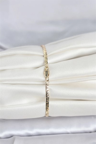 CM 14K Gold Renk Yassı Ezme Zincir Model Kadın Bileklik