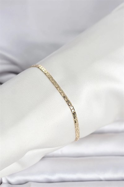 CM 14K Gold Renk Yassı Ezme Zincir Model Kadın Bileklik