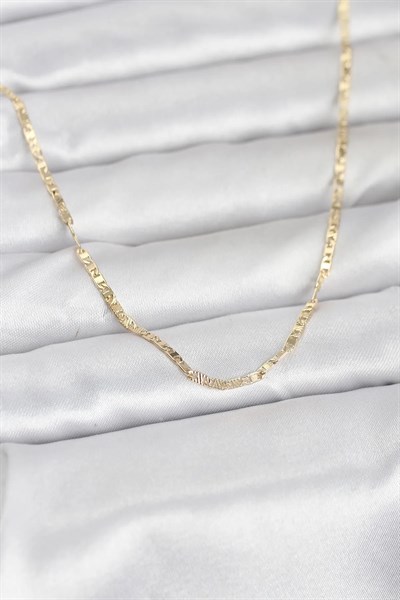CM 14K Gold Renk Yassı Zincir Model 60 cm Kadın Kolye